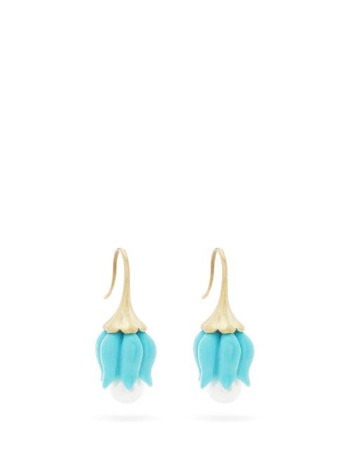 Matchesfashion.com Irene Neuwirth - Turquoise, Pearl & 18kt Gold Earrings - Womens - Yellow Gold