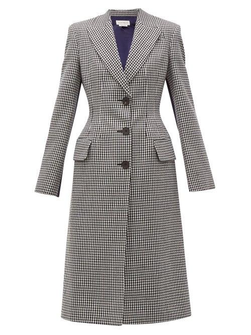 Matchesfashion.com Alexander Mcqueen - Houndstooth Hourglass Wool Coat - Womens - Black White
