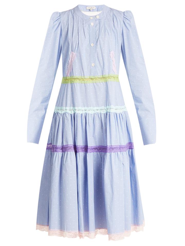 Natasha Zinko Gingham Lace-trimmed Cotton Dress