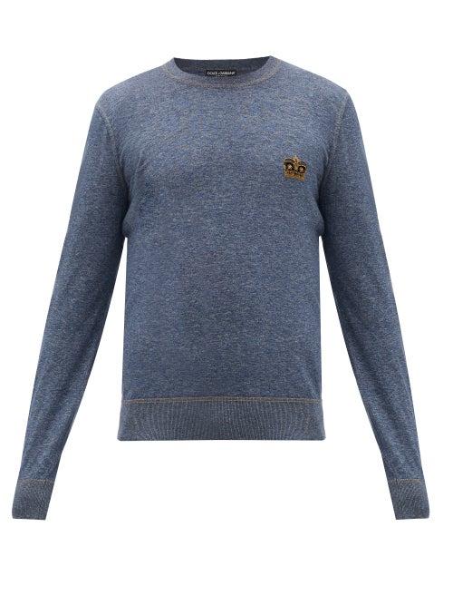 Matchesfashion.com Dolce & Gabbana - Crown-appliqu Cotton Sweater - Mens - Blue