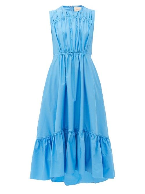 Matchesfashion.com Roksanda - Lucia Tiered Cotton-poplin Dress - Womens - Light Blue