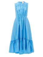 Matchesfashion.com Roksanda - Lucia Tiered Cotton-poplin Dress - Womens - Light Blue