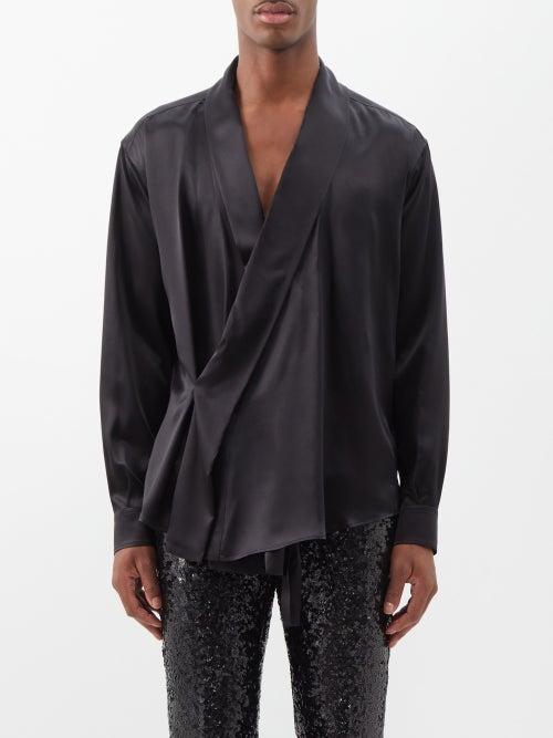 Dolce & Gabbana - Silk-satin Wrap Shirt - Mens - Black