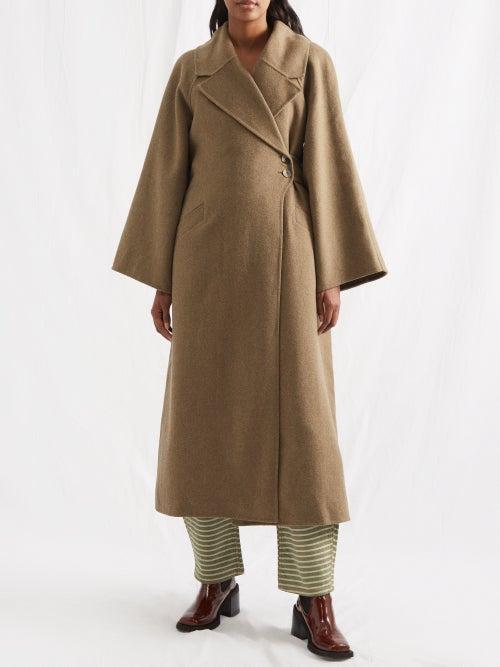 Ganni - Wide-sleeve Felted Tailored Coat - Womens - Light Brown