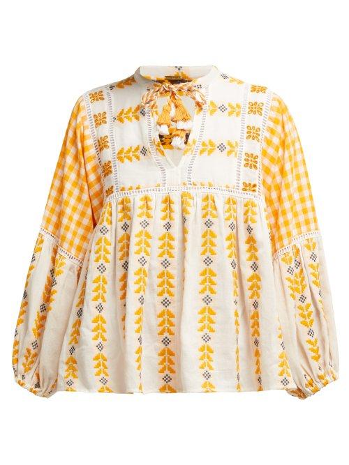 Matchesfashion.com Dodo Bar Or - Miguel Tie Neck Woven Cotton Blouse - Womens - Yellow Multi