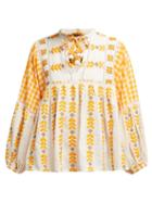 Matchesfashion.com Dodo Bar Or - Miguel Tie Neck Woven Cotton Blouse - Womens - Yellow Multi