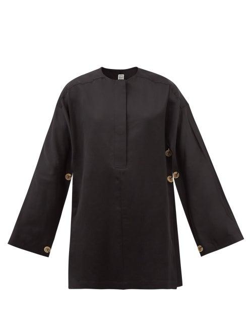 Totme - Buttoned-side Silk-blend Blouse - Womens - Black