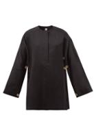 Totme - Buttoned-side Silk-blend Blouse - Womens - Black