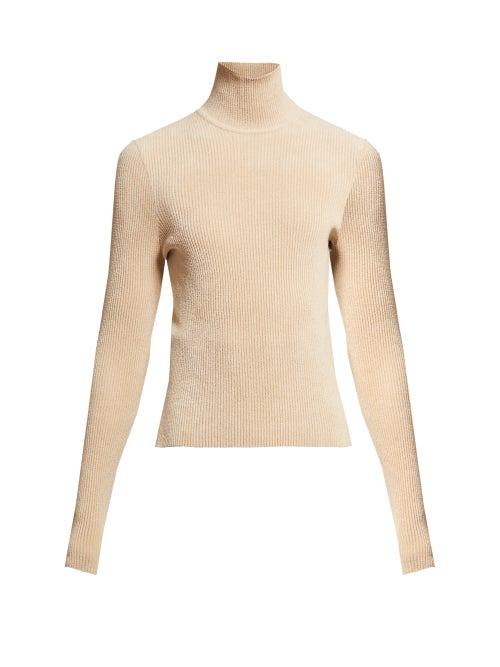 Matchesfashion.com Alexandre Vauthier - High Neck Ribbed Chenille Sweater - Womens - Beige
