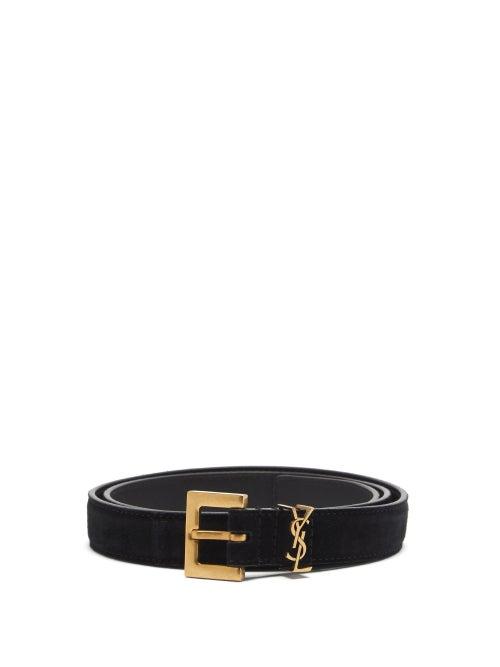 Matchesfashion.com Saint Laurent - Monogram Suede Belt - Womens - Black