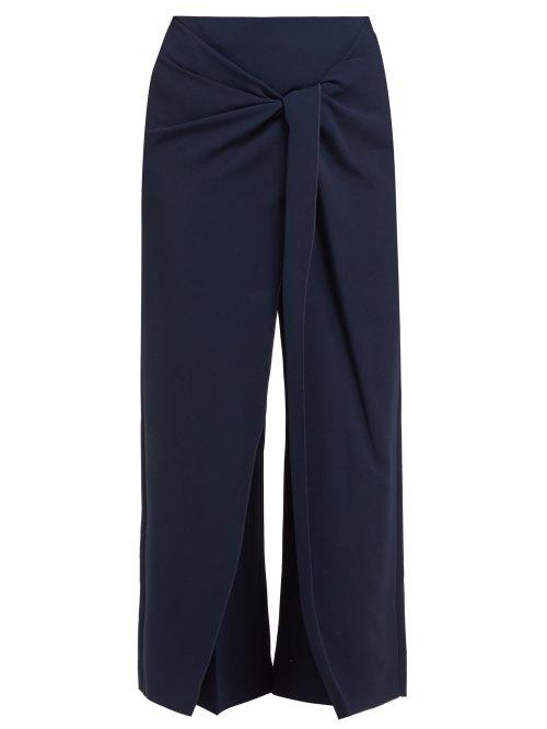 Matchesfashion.com Roland Mouret - Fenwick Knotted High Rise Crepe Trousers - Womens - Navy