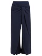 Matchesfashion.com Roland Mouret - Fenwick Knotted High Rise Crepe Trousers - Womens - Navy