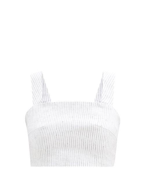 Matchesfashion.com Casa Raki - Luli Tie-back Striped Organic-linen Cropped Top - Womens - Black Stripe