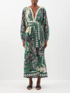 Johanna Ortiz - Quiet Solitude Belted Cotton Maxi Dress - Womens - Green Print