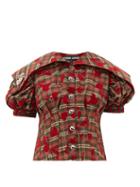 Matchesfashion.com Chopova Lowena - Checked Floral-flocked Puff-sleeve Top - Womens - Black Red