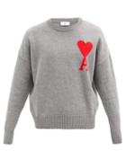 Matchesfashion.com Ami - Logo-intarsia Wool Sweater - Mens - Grey