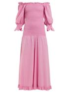 Matchesfashion.com Rhode Resort - Eva Off The Shoulder Smocked Cotton Dress - Womens - Pink