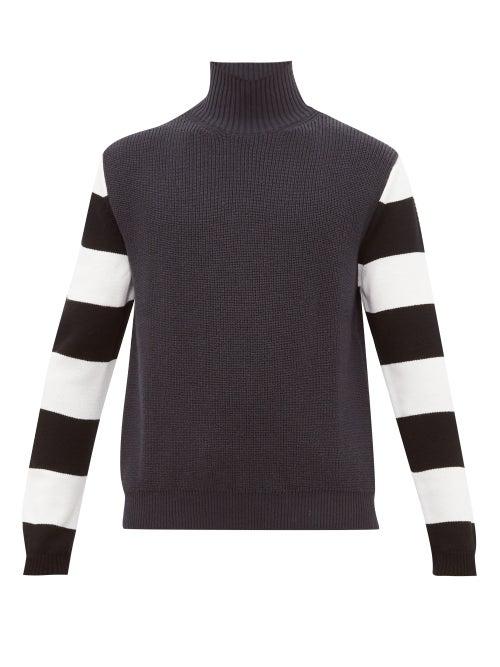 Matchesfashion.com Paul Smith - Striped Sleeve Funnel Neck Wool Sweater - Mens - Grey Multi