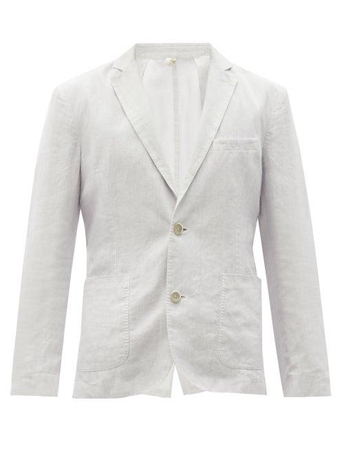 Matchesfashion.com 120% Lino - Patch-pocket Linen-calico Blazer - Mens - Light Grey