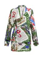 Matchesfashion.com Vivienne Westwood - Leticia Card Print Silk Wrap Blouse - Womens - Multi