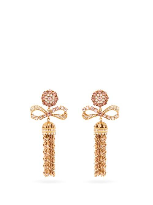 Matchesfashion.com Dolce & Gabbana - Crystal-embellished Tasseled-drop Clip Earrings - Womens - Gold