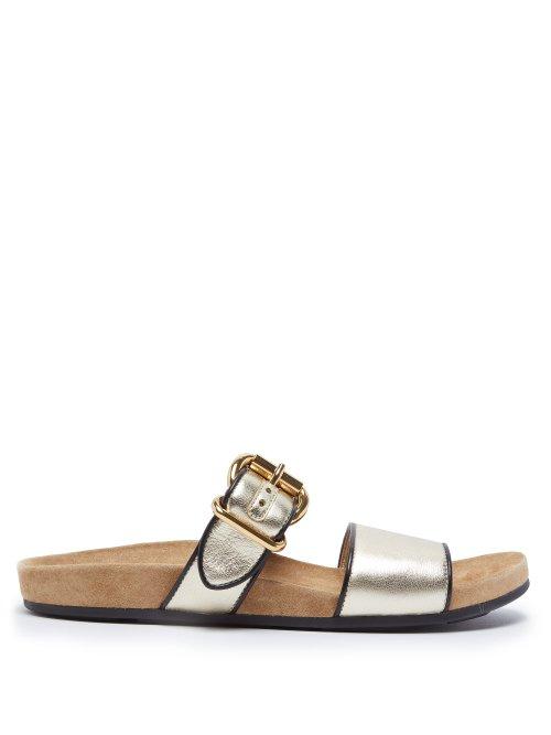 Matchesfashion.com Prada - Double Strap Leather Sandals - Womens - Gold