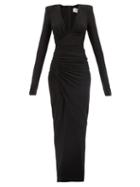 Ladies Rtw Alexandre Vauthier - Plunge-neck Ruched Lam Dress - Womens - Black