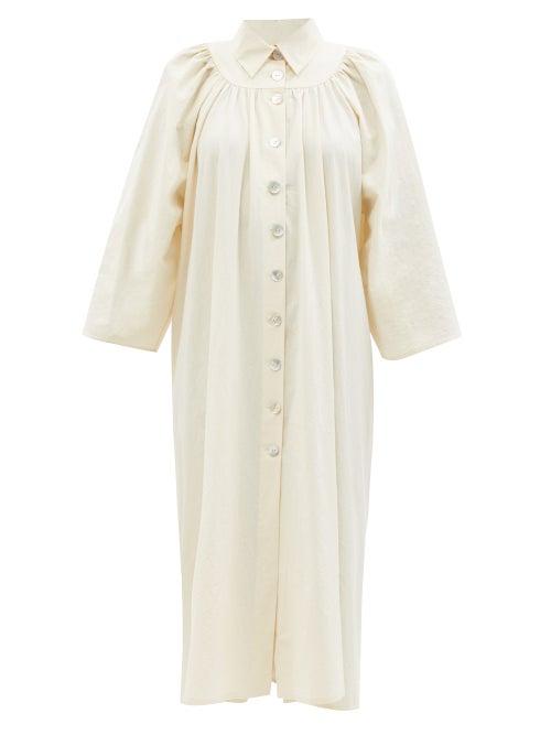 Ladies Beachwear Les Vacances D'irina - Bigger Splash Gathered Cotton-muslin Midi-dress - Womens - Ivory