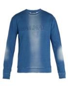 Matchesfashion.com Balmain - Distressed Cotton Jersey Logo Sweatshirt - Mens - Blue