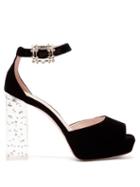 Matchesfashion.com Roger Vivier - Broche Crystal-buckle Velvet Platform Sandals - Womens - Black