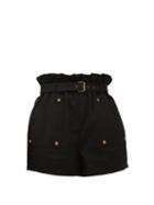 Matchesfashion.com Saint Laurent - Paperbag-waist Cotton-blend Shorts - Womens - Black