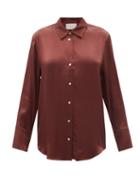 Ladies Lingerie Asceno - Milan Sandwashed-silk Shirt - Womens - Dark Red