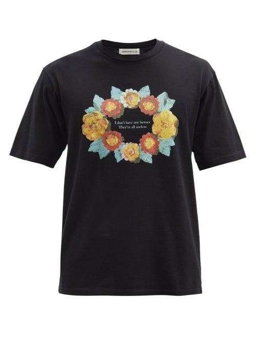 Matchesfashion.com Undercover - Floral-quote Print Cotton-jersey T-shirt - Mens - Black