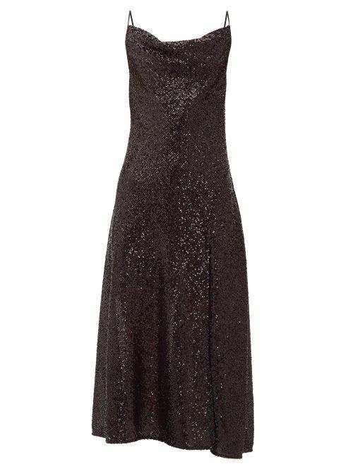 Matchesfashion.com Jonathan Simkhai - Sequin Embellished Cowl Neck Midi Dress - Womens - Black