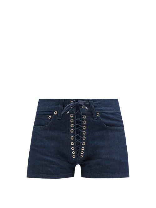 Ladies Rtw Ludovic De Saint Sernin - Lace-up Denim Shorts - Womens - Dark Denim