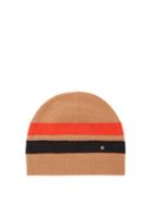 Matchesfashion.com Burberry - Logo-plaque Icon-stripe Merino-blend Beanie Hat - Womens - Camel