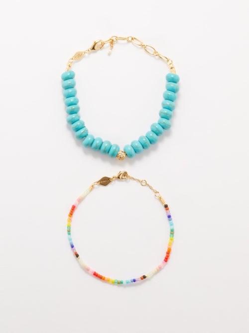 Anni Lu - Set Of Two Pacifico 18kt Gold-plated Bracelets - Womens - Blue Multi