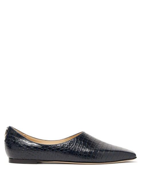 Matchesfashion.com Jimmy Choo - Joselyn Crocodile-effect Leather Ballet Flats - Womens - Navy