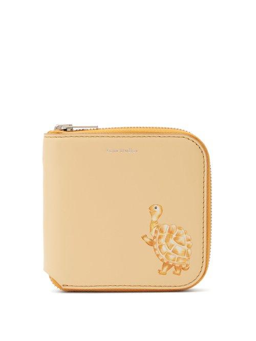 Matchesfashion.com Acne Studios - Tortoise Print Leather Wallet - Womens - Light Yellow