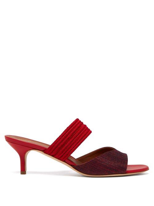 Matchesfashion.com Malone Souliers - Rodena Kitten Heel Canvas Mules - Womens - Burgundy Multi