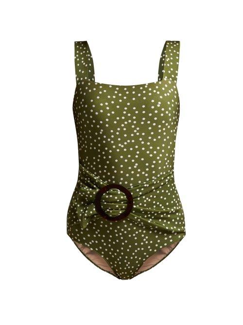 Matchesfashion.com Adriana Degreas - Mille Punti Polka Dot Print Swimsuit - Womens - Green White