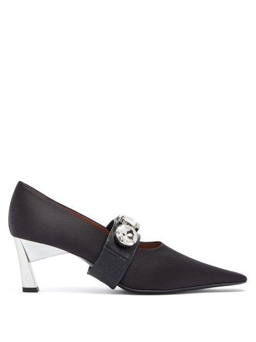 Matchesfashion.com Marni - Crystal Embellished Kitten Heel Satin Pumps - Womens - Black