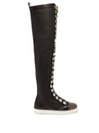 Matchesfashion.com Christian Louboutin - Butchetta Donna Over The Knee Leather Boots - Womens - Black Silver