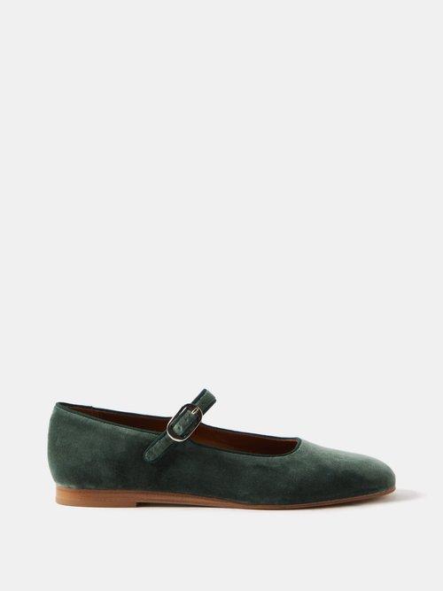 Le Monde Beryl - Velvet Mary Jane Flats - Womens - Moss