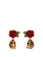 Matchesfashion.com Dolce & Gabbana - Rose, Crystal And Leopard Print Drop Earrings - Womens - Red