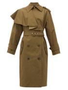 Matchesfashion.com Msgm - Shoulder-ruffle Twill Trench Coat - Womens - Khaki