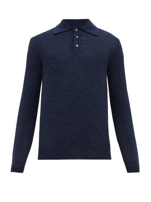 Matchesfashion.com De Bonne Facture - Alpaca And Wool Blend Polo Shirt - Mens - Blue