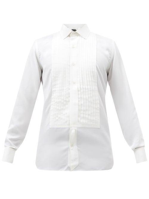 Tom Ford - Pleated Bib-front Poplin Shirt - Mens - White