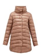 Matchesfashion.com Herno - Hooded Velvet Trimmed Quilted Jacket - Womens - Bronze