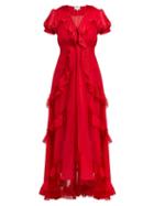 Matchesfashion.com Luisa Beccaria - Ruffle Trimmed Chiffon Dress - Womens - Burgundy